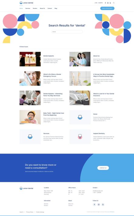 Union Dental WordPress theme Search Layout