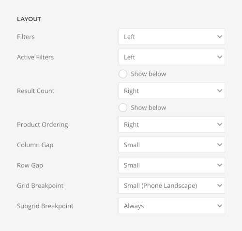 Products filter layout