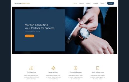 Morgan Consulting Joomla template Home Page in White Orange Style