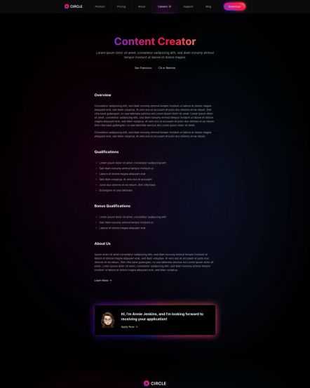Circle WordPress theme Job Description Layout