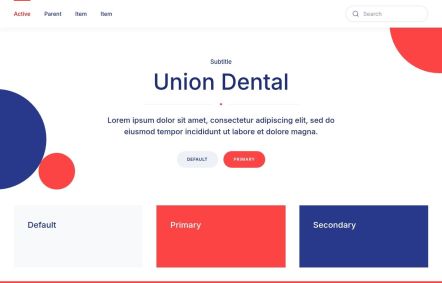 Union Dental WordPress theme UI Elements in White Red Style