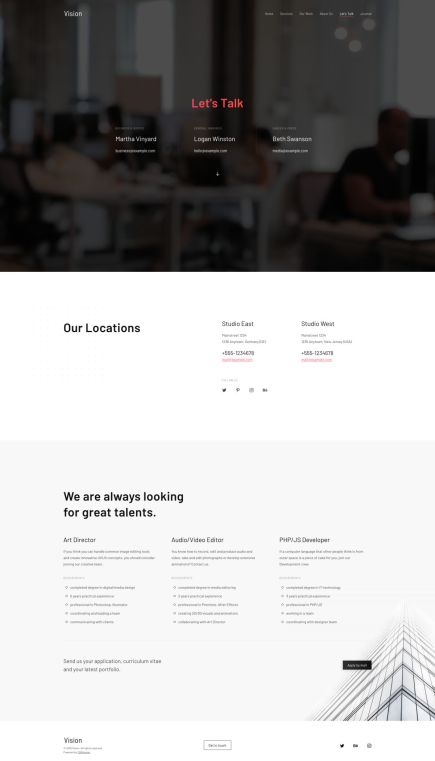 Vision Joomla Template Contact Layout