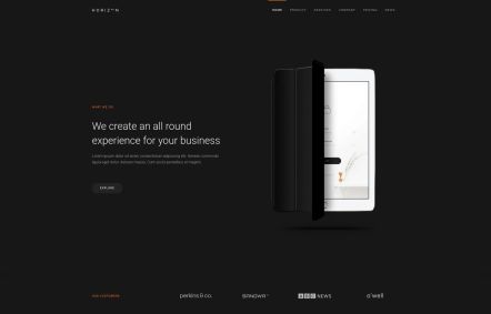 Horizon WordPress theme Home Page in Black Orange Style