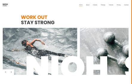 Nioh Studio WordPress theme Home Page in White Orange Style