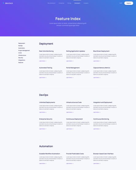 DevStack WordPress theme Feature Index Layout