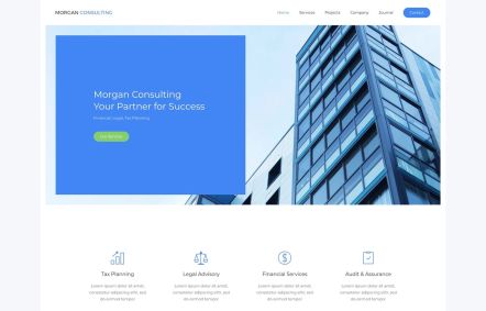 Morgan Consulting Joomla template Home Page in White Green Style