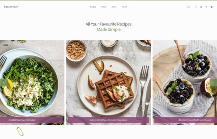 Kitchen Daily WordPress theme Home Page in White Darkgreen Style