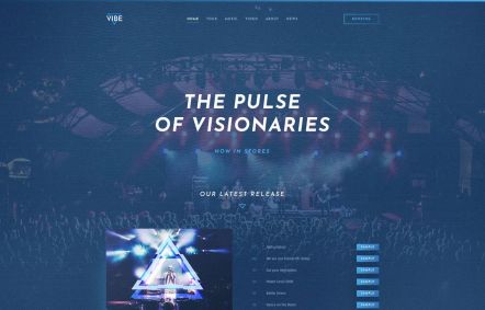 Vibe WordPress theme Home Page in Dark Blue Style