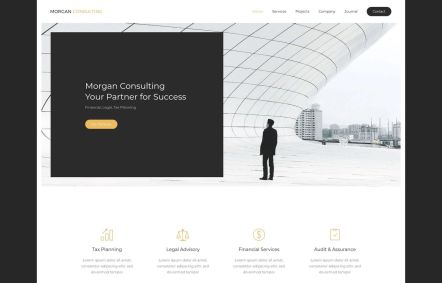 Morgan Consulting Joomla template Home Page in White Yellow Style