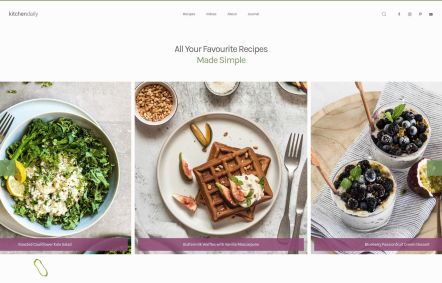 Kitchen Daily WordPress theme Home Page in White Darkgreen Style