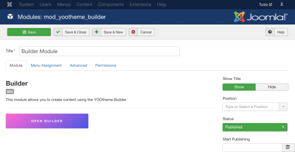 Open builder module in Joomla
