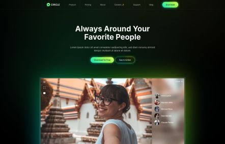 Circle WordPress theme Home Page in Black Green Style