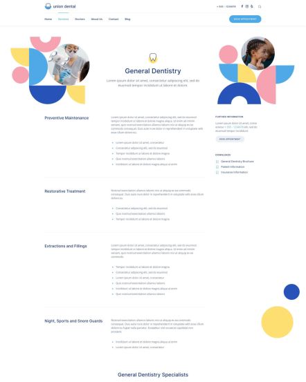 Union Dental WordPress theme Service Post Layout
