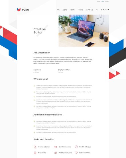 Yoko Joomla template Job Description Layout