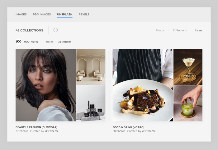 Unsplash YOOtheme collections