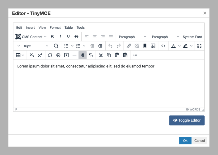 Joomla editor integration