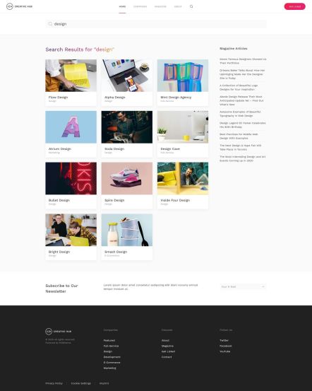 Creative Hub WordPress theme Search Layout