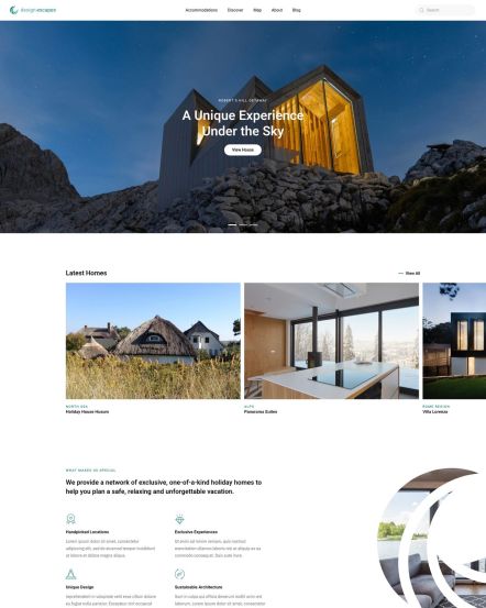 Design Escapes WordPress theme Home Layout