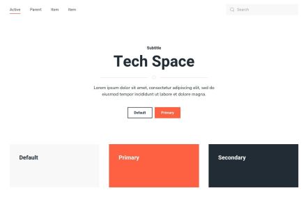 Tech Space WooCommerce theme UI Elements in White Orange Style