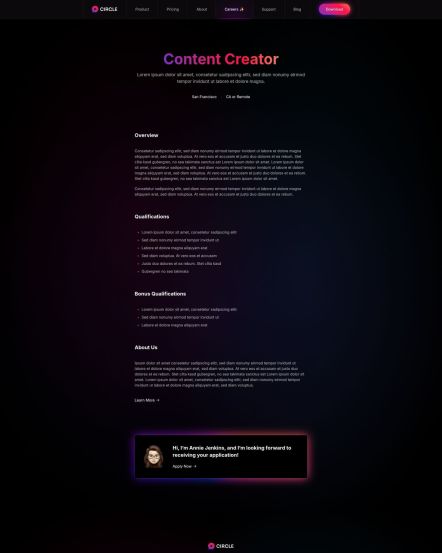 Circle WordPress theme Job Description Layout