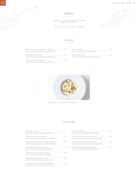 Copper Hill WordPress theme Dining Menu Layout