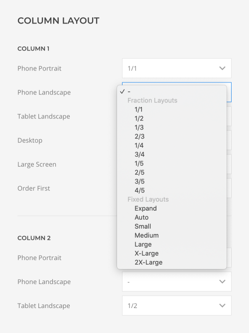 Column width settings