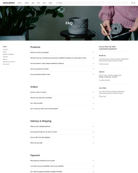 Woolberry Joomla template FAQ Layout