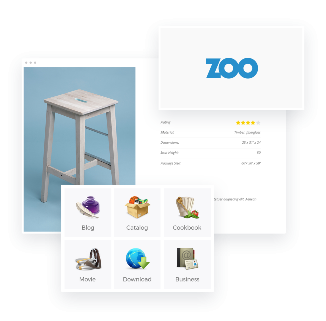 User Interface and Logo of the ZOO Joomla extension