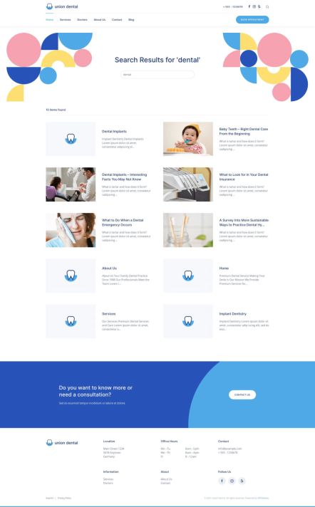 Union Dental WordPress theme Search Layout