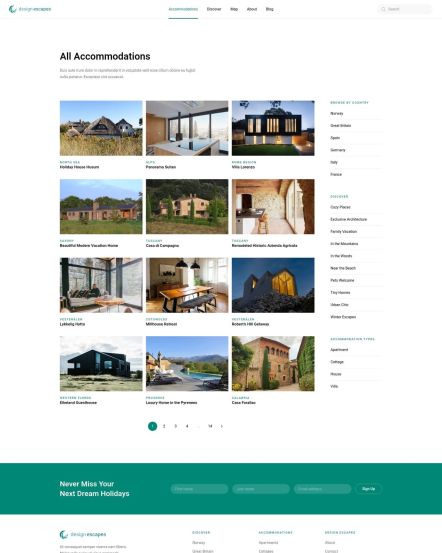 Design Escapes WordPress theme Accommodation Index Layout