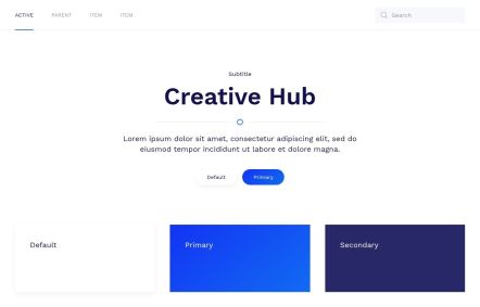 Creative Hub WordPress theme UI Elements in White Blue Style