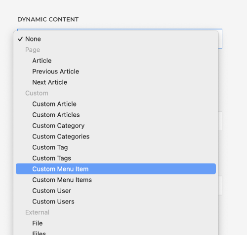 Custom menu item source