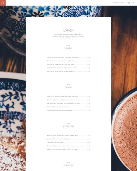 Copper Hill WordPress theme Lunch Menu Layout