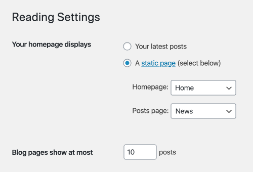 WordPress reading settings