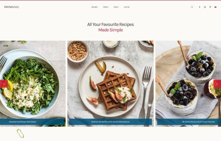 Kitchen Daily WordPress theme Home Page in White Red Style