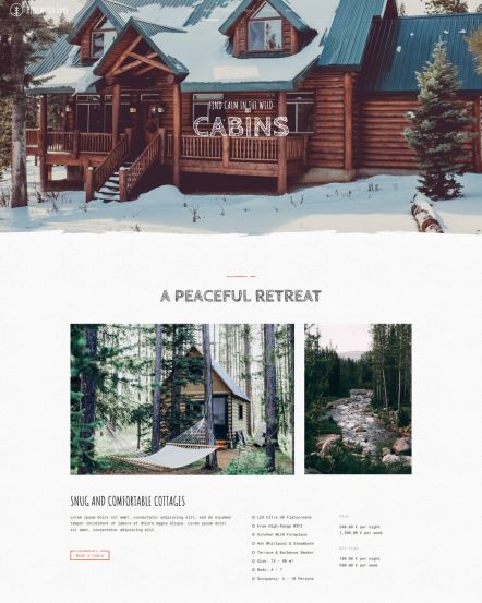 Pinewood Lake Joomla template Cabins Services Layout