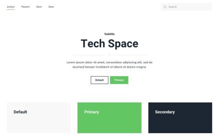 Tech Space WooCommerce theme UI Elements in White Green Style
