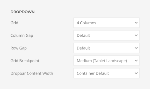 Products filter dropdown options