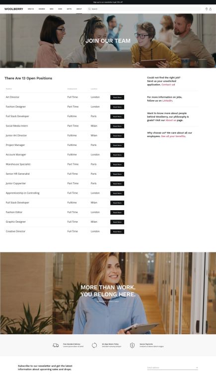 Woolberry WordPress Theme Careers Layout