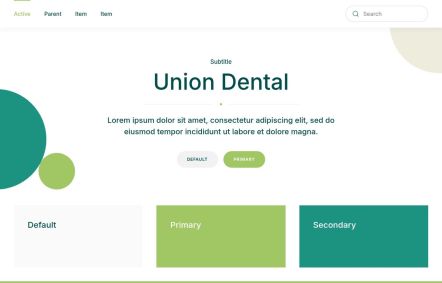 Union Dental WordPress theme UI Elements in White Green Style