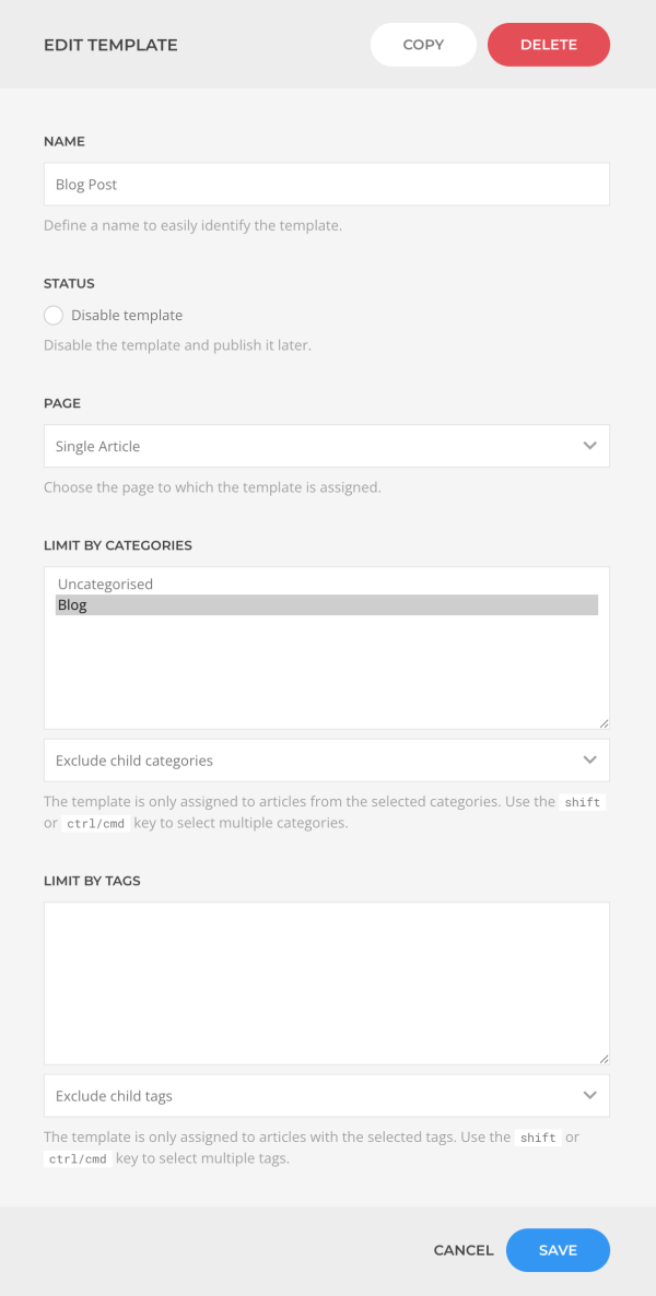 Single article page