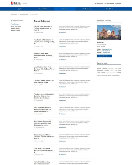 Oakville Joomla template Announcement Category Layout