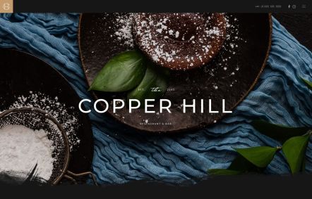 Copper Hill WordPress theme Home Page in Black Beige Style