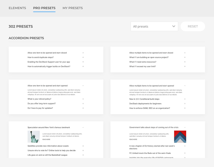 Pro presets