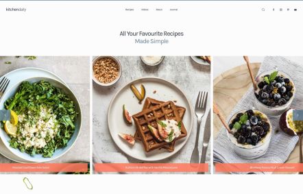 Kitchen Daily WordPress theme Home Page in White Blue Style