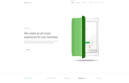 Horizon WordPress theme Home Page in White Green Style