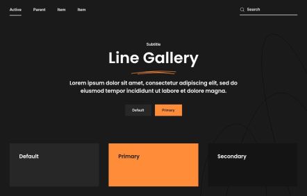 Line Gallery WordPress theme UI Elements in Black Orange Style