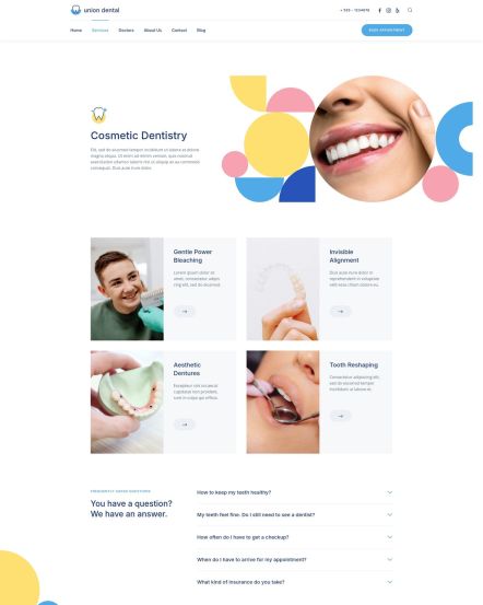 Union Dental WordPress theme Service Category Layout