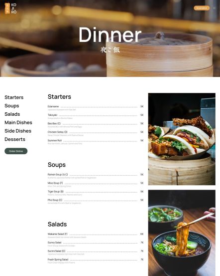 Kojiro Joomla template Dish Category Layout