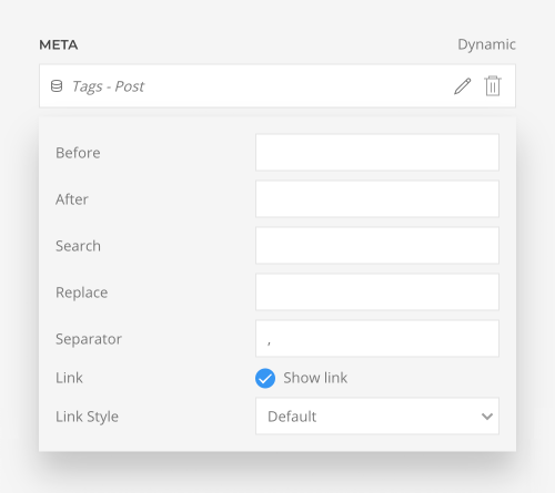 Categories and tags fields options